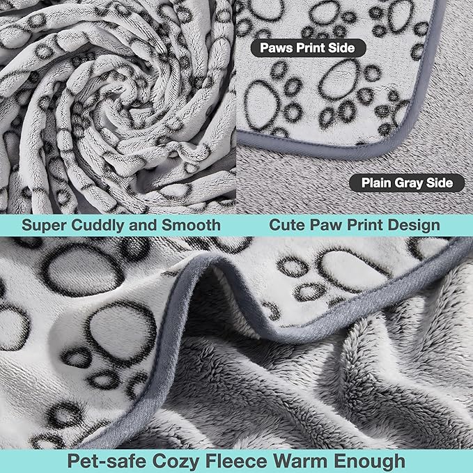 Stuffed Premium Soft Dog Blanket, with Flannel Grey Cute Paw Print, 43 * 66 inches, Cat Blanket Puppy Supplies Dog Products Stuff Essentials